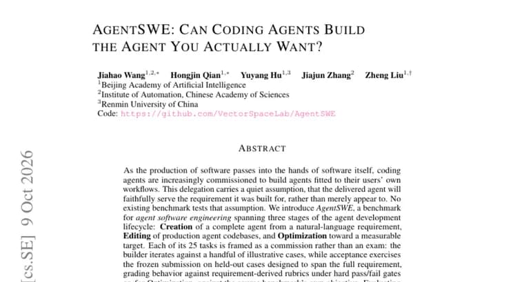AgentSWE benchmark finds no coding agent delivers the agent a requirement asks for