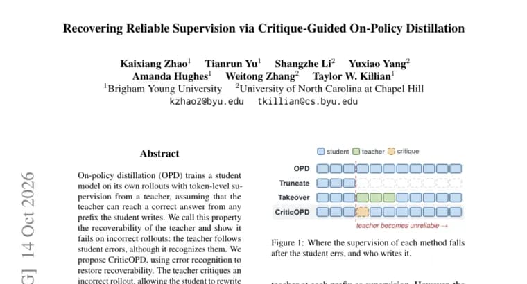 CriticOPD has teachers critique student errors to fix on-policy distillation