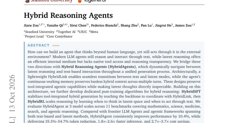 HybridAgents paper mixes latent reasoning with text tool use, claims 10.4% gain