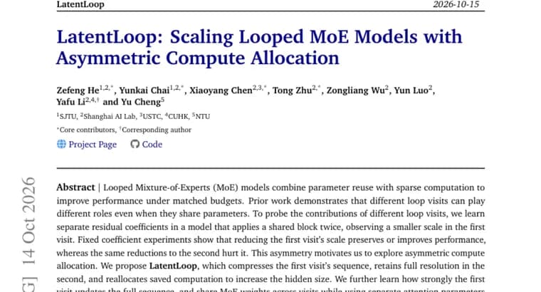 LatentLoop looped MoE predicts 19.0% compute savings over vanilla MoE
