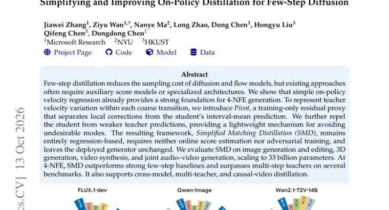 Simplified Matching Distillation targets 4-NFE diffusion with regression only