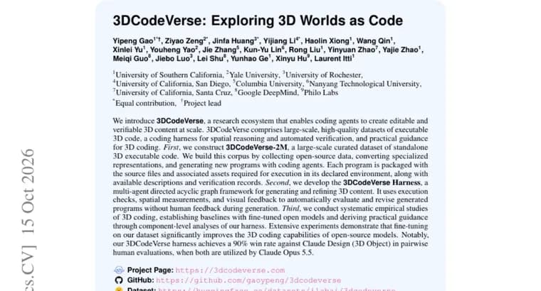 3DCodeVerse introduces a 3D code dataset and multi-agent harness for coding agents