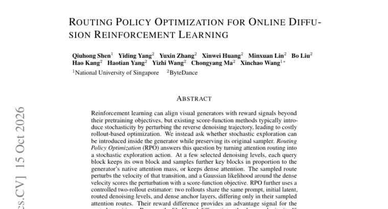 Routing Policy Optimization uses attention routing for diffusion RL, claims nearly 4x training efficiency