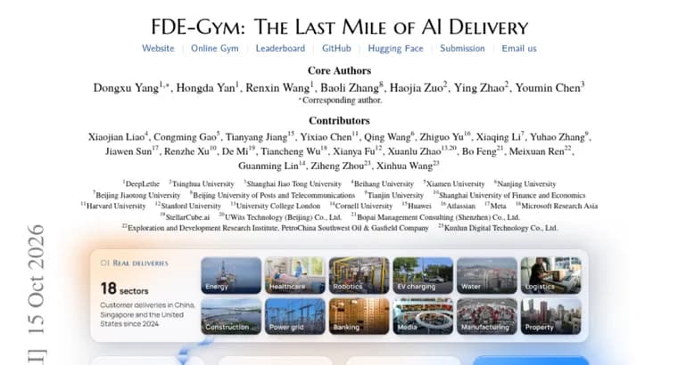 FDE-Gym benchmark: best of 13 AI agent setups resolves only 14 of 95 delivery tasks