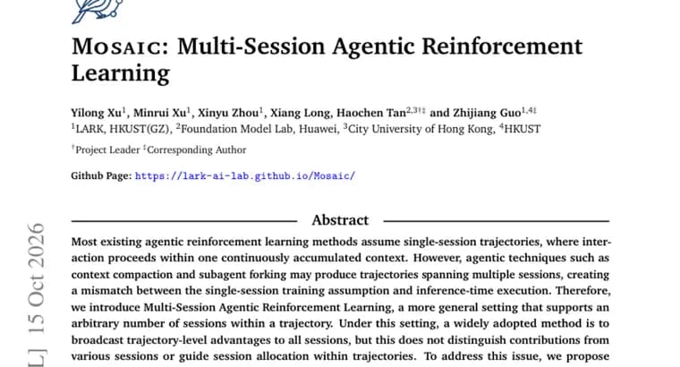 Mosaic trains agents across multiple sessions, beating broadcasting on BrowseComp
