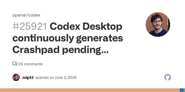 Codex Desktop for Mac piles up Crashpad dumps, GitHub bug report says