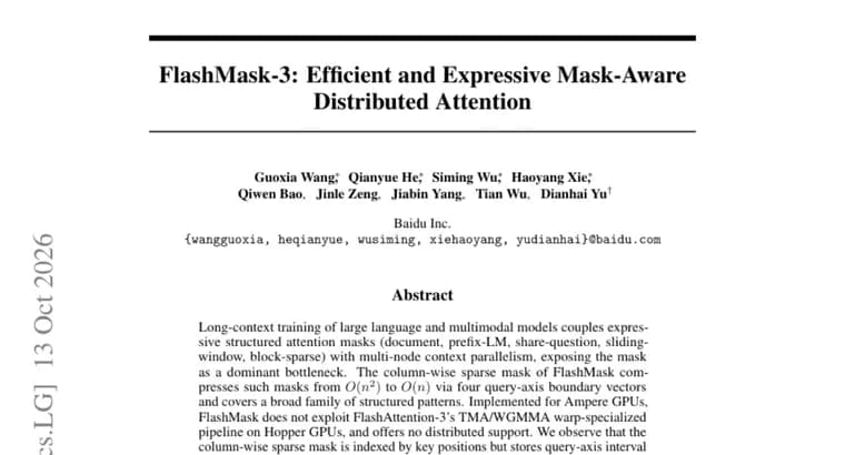 FlashMask-3 brings mask-aware attention to Hopper GPUs and context parallelism
