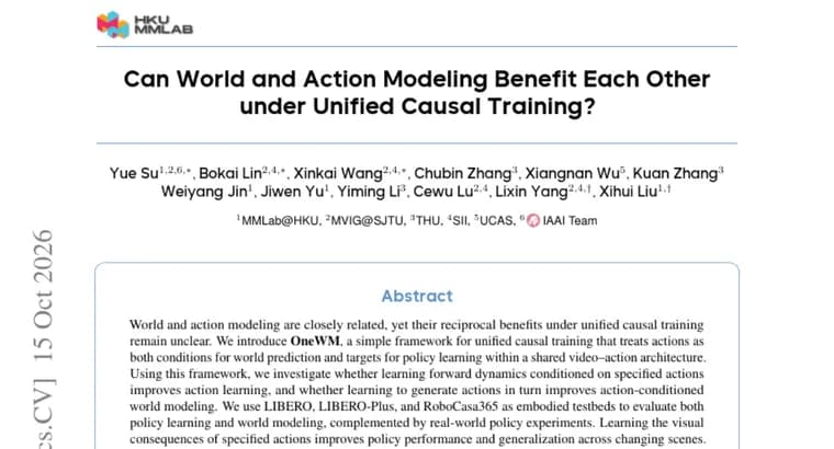 OneWM paper reports world modeling and action learning help each other