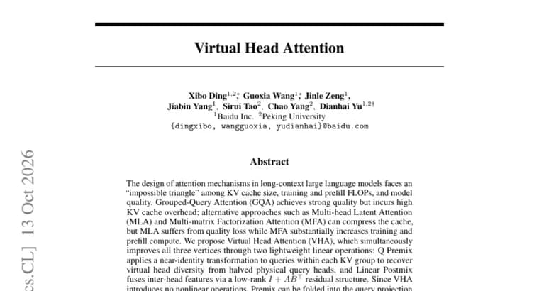 Virtual Head Attention paper claims smaller KV cache and better quality than GQA