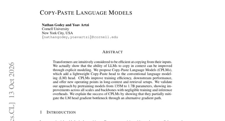 Copy-Paste Language Models add a lightweight copy head to LLMs