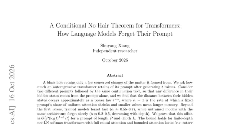 Paper proves transformers forget their prompt as a power law