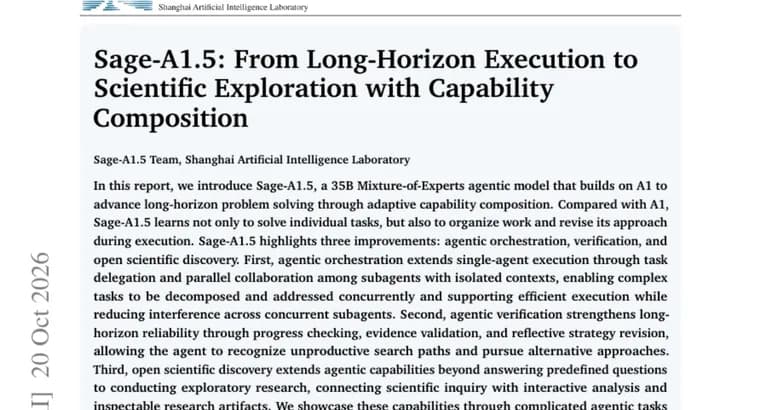 Sage-A1.5 report describes a 35B MoE agent that delegates and verifies