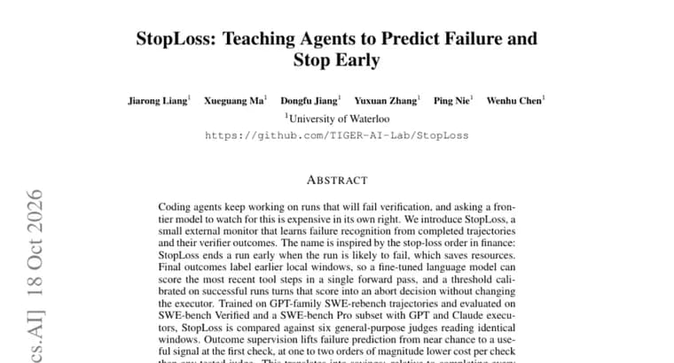 StopLoss monitor aborts failing coding-agent runs early, cutting SWE-bench cost