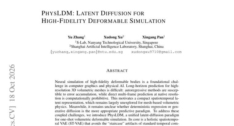PhysLDM uses latent diffusion to simulate deformable 3D bodies in one shot
