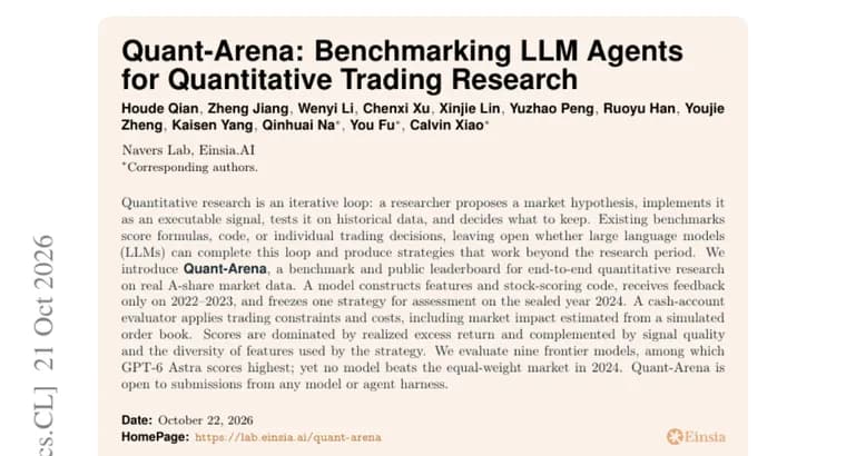 Quant-Arena benchmark: no LLM beats the equal-weight market on A-shares in 2024