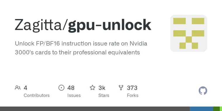 gpu-unlock Linux module doubles FP/BF16 issue rate on RTX 3000 cards