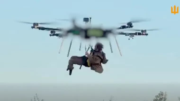 Ukraine's army shows heavy hexacopter drone evacuating a wounded soldier