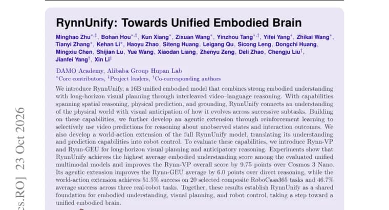 RynnUnify: 16B embodied model joins scene understanding, video planning and robot control