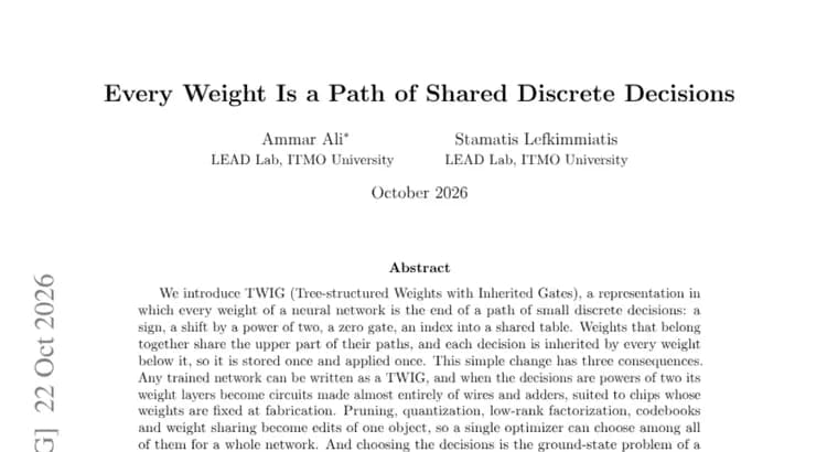 TWIG paper represents every neural network weight as a shared path of discrete choices