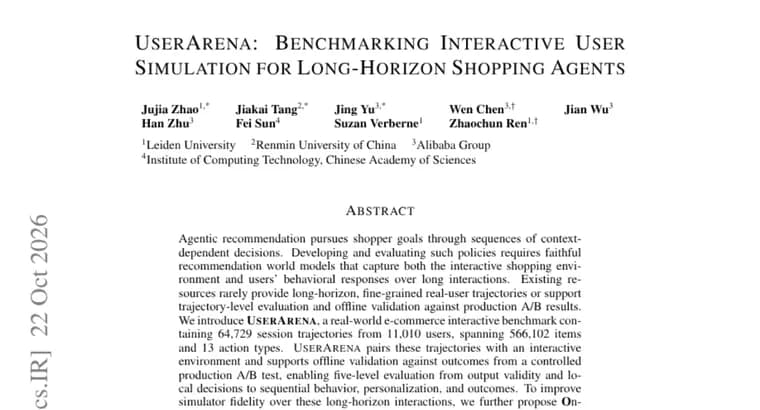 UserArena benchmark offers 64,729 real shopping sessions to test user simulators