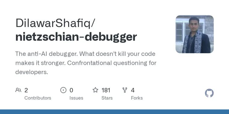 Nietzschian Debugger is a CLI that only asks questions, never gives the fix