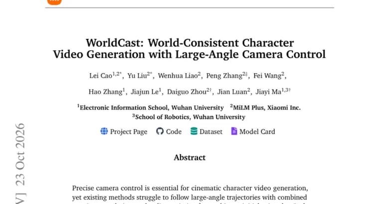 WorldCast generates consistent character video under large-angle camera moves