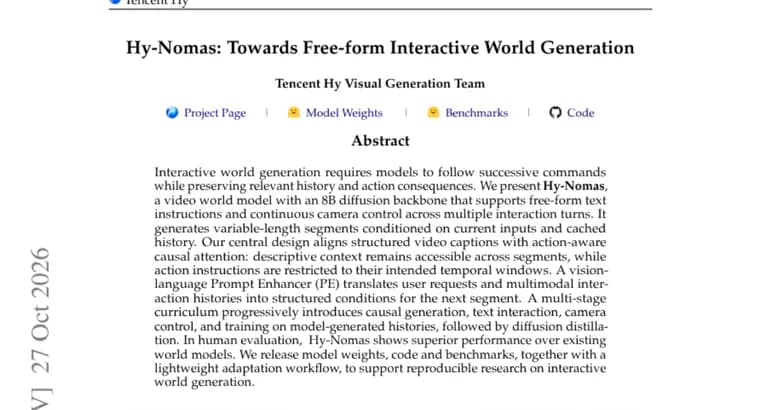 Hy-Nomas: 8B video world model takes free-form text and camera control