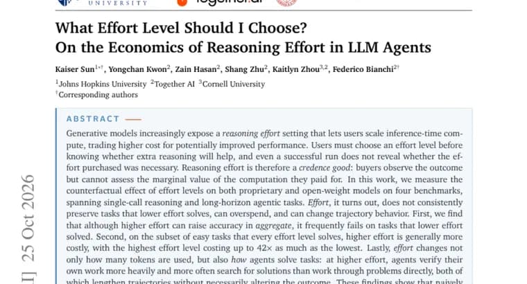 Paper finds top reasoning effort costs up to 42x more on easy tasks