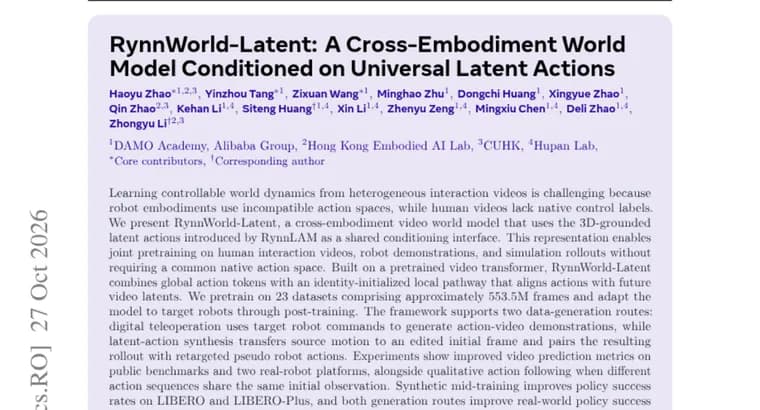 RynnWorld-Latent trains one robot video world model on human, robot and simulated data
