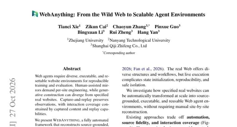 WebAnything builds 244 reusable web environments from real URLs for agent training