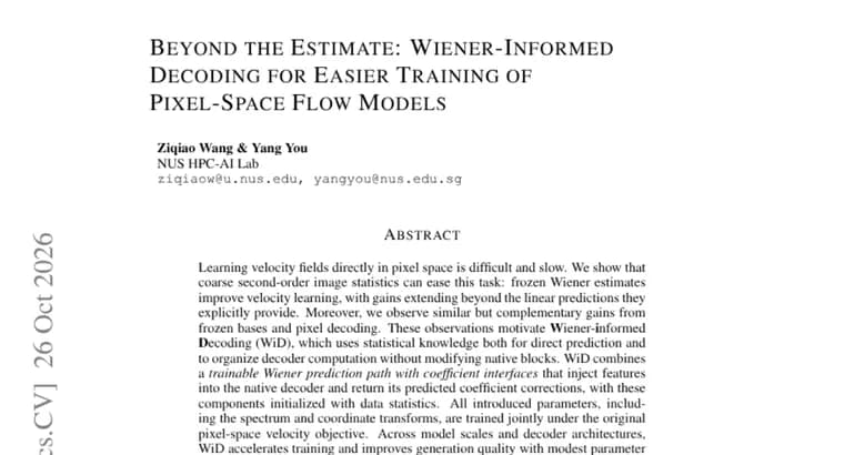 Wiener-informed Decoding (WiD) eases pixel-space flow model training, hitting FID 1.53