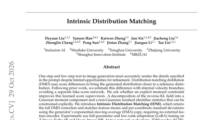 Intrinsic Distribution Matching adds a moment loss to DMD for few-step image models