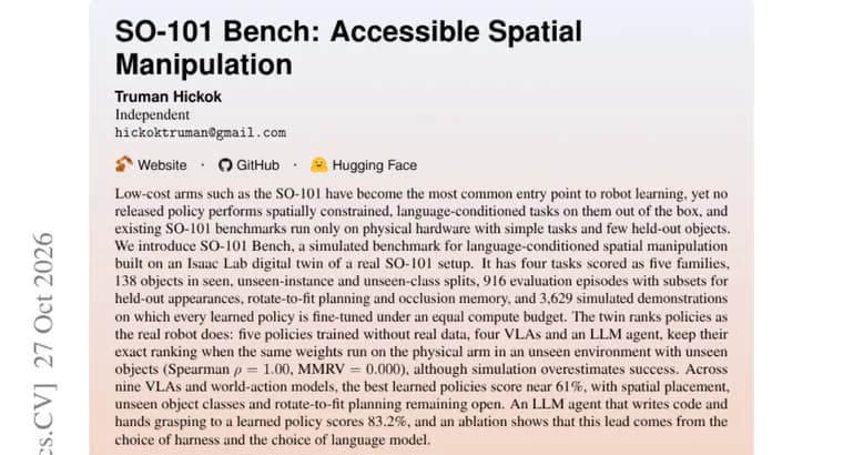 SO-101 Bench introduces a simulated test for low-cost robot arms