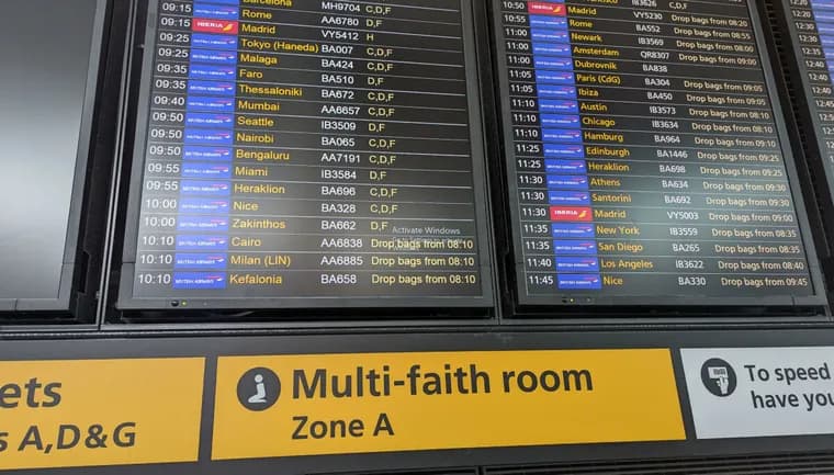 Windows Activation error flags a Heathrow check-in display