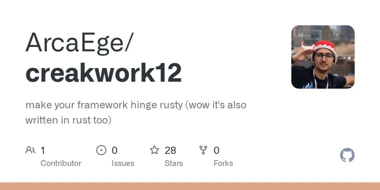 Creakwork12 makes a Framework 12's hinge creak like a wooden door