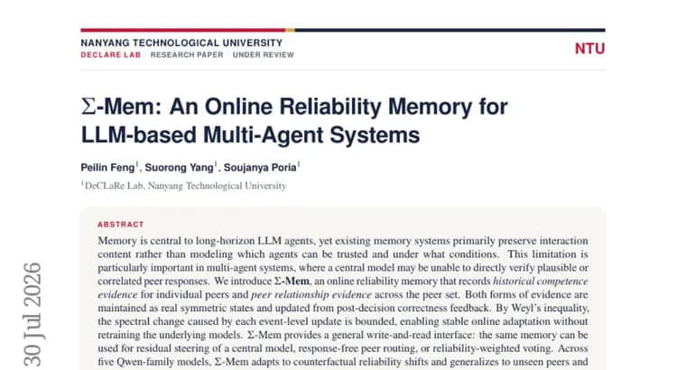 Σ-Mem tracks peer reliability in multi-agent LLM systems