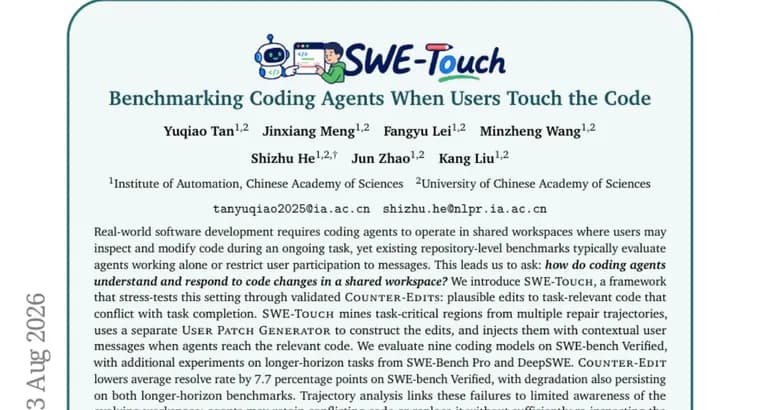 SWE-Touch finds coding agents falter when users edit code midtask