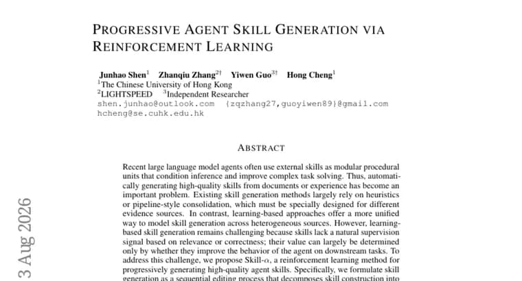 Skill-α uses RL to generate agent skills, gains up to 6.7 points