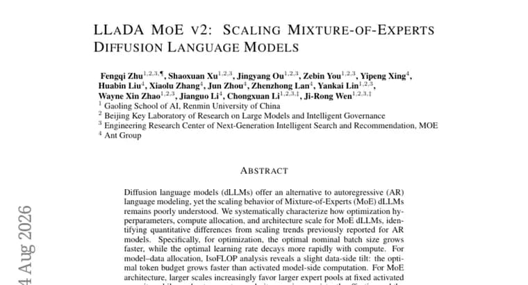 LLaDA MoE v2 nears Qwen3 with about 65% as many pretraining tokens