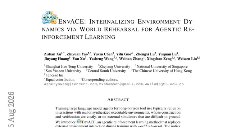 EnvACE trains AI agents via internal world rehearsal, not live environments