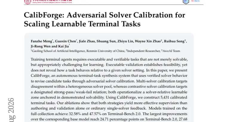 CalibForge synthesizes 5,431 calibrated tasks to train terminal agents