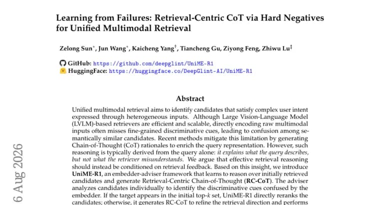 UniME-R1 reasons over failed candidates to fix multimodal retrieval