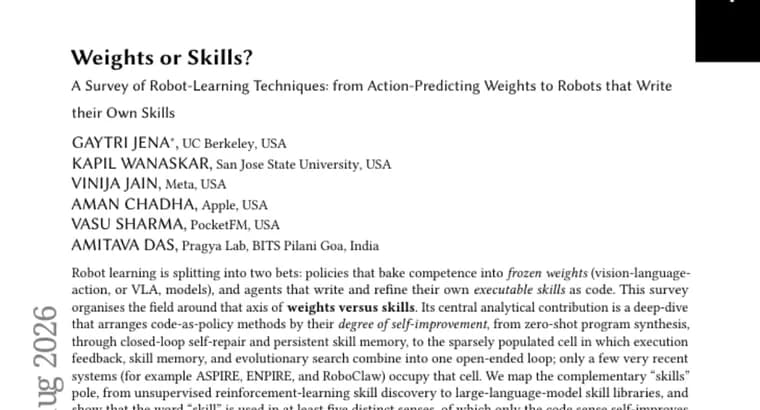 Survey maps robot-learning research along a weights-versus-skills axis