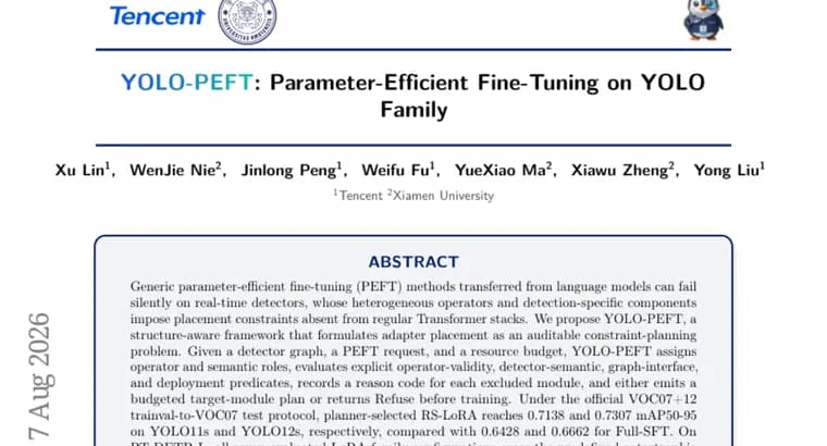 YOLO-PEFT plans PEFT adapter placement for YOLO object detectors