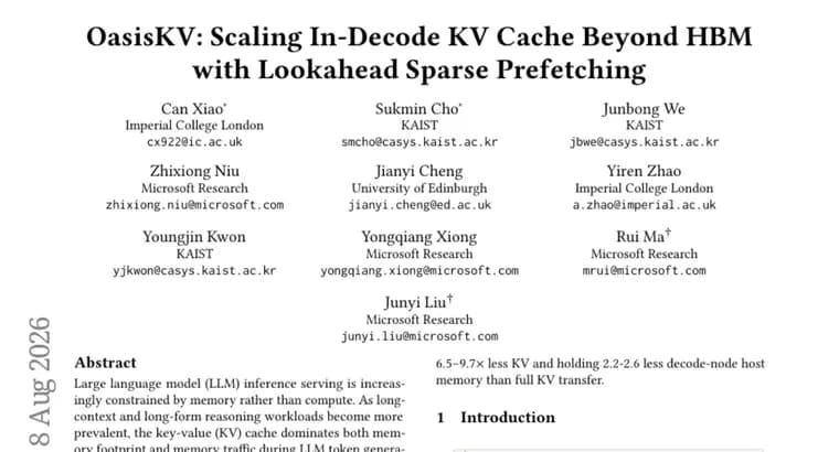 OasisKV boosts LLM inference throughput with lookahead KV cache prefetching