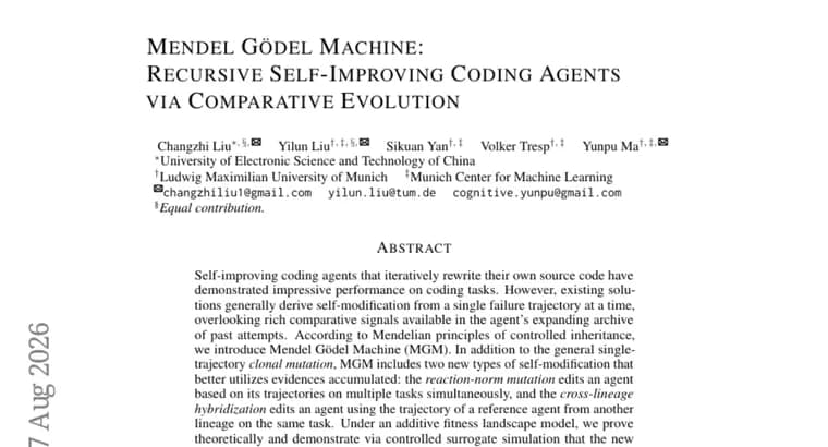 Mendel Godel Machine adds evolutionary self-editing to coding agents