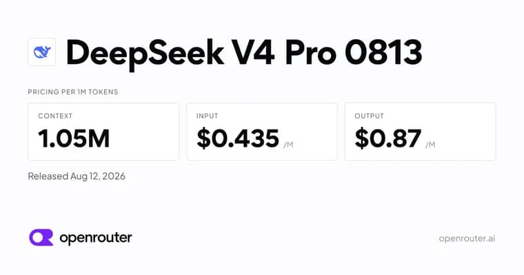DeepSeek V4 Pro 0813 reaches GA with 1M context, $0.435/$0.87 pricing