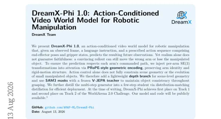 DreamX-Phi 1.0 ranks 1st and 2nd in WorldArena 2.0 Challenge tracks