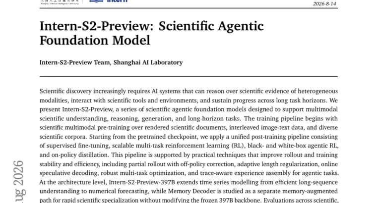 Intern-S2-Preview pairs a 397B backbone with agentic RL for long-horizon science