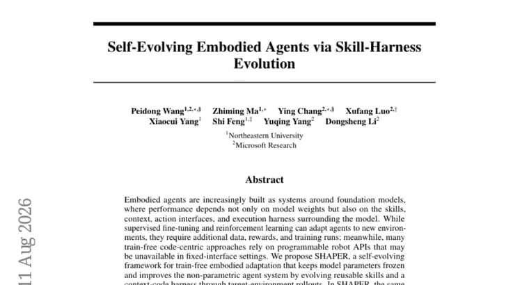 SHAPER adapts embodied agents by evolving skills and harness, not weights